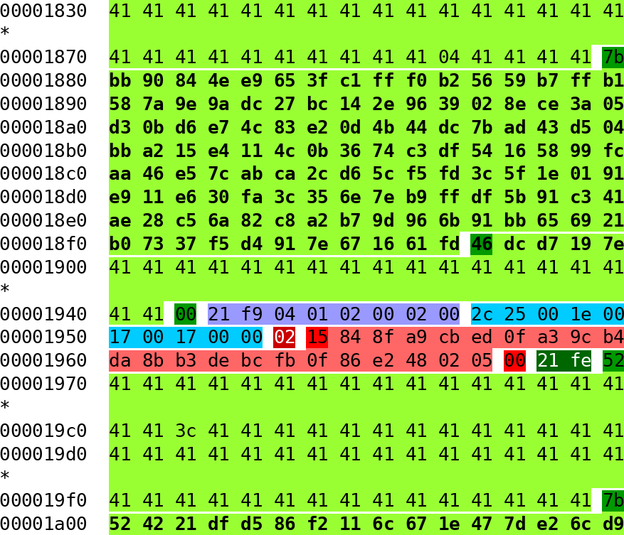 hexdump of a used square