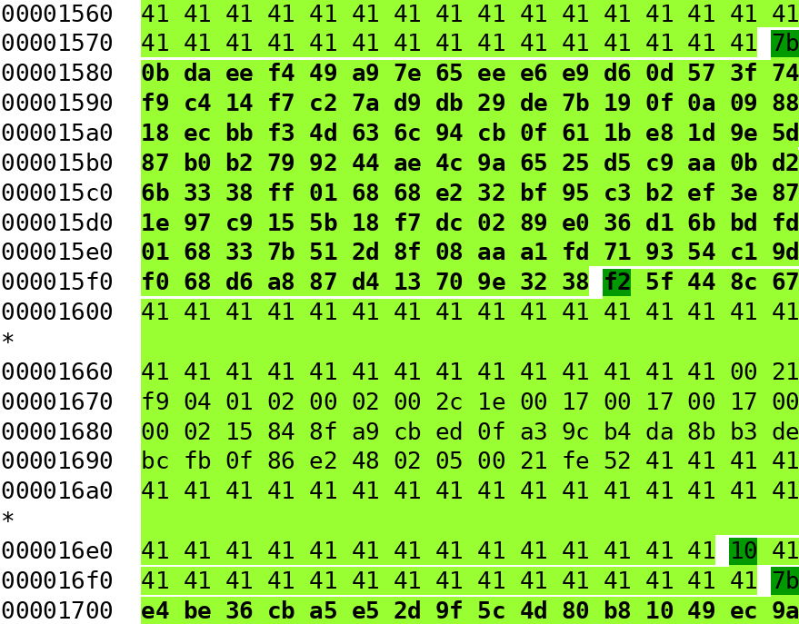 hexdump of a commented square