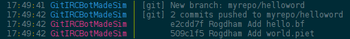 IRC bot reporting new branch and commits