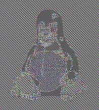 Tux chiffré en mode ECB : nous pouvons toujours reconnaître qu’il s’agit de
                la mascotte de Linux